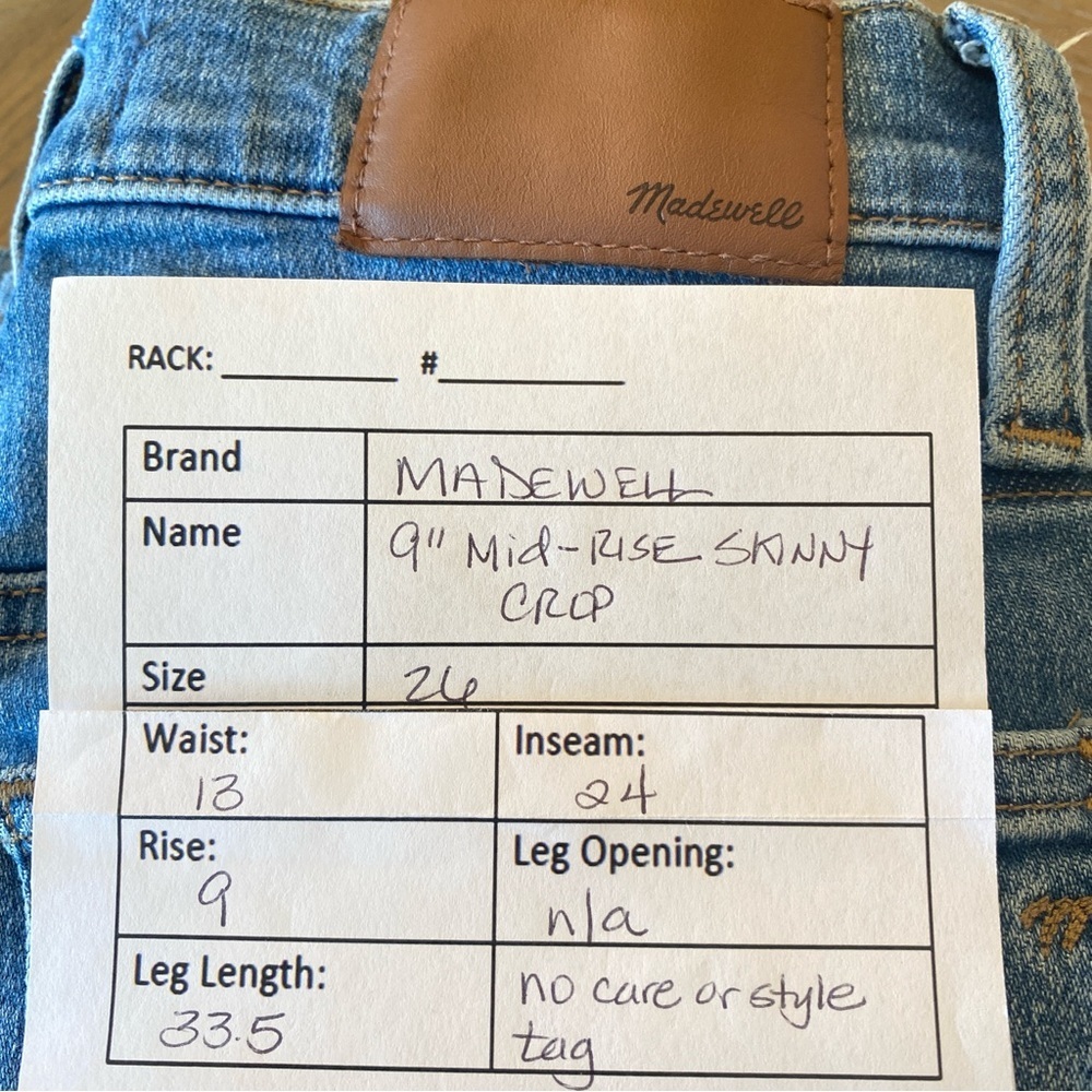 MADEWELL 9" Mid-Rise Skinny Crop Jeans with Button-Front, size 26 - Picture 9 of 12